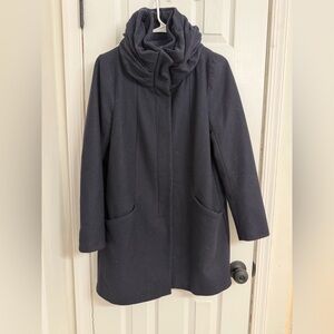 Zara Basics Navy Wool Trench Coat Sz Small Minimalist Button Front